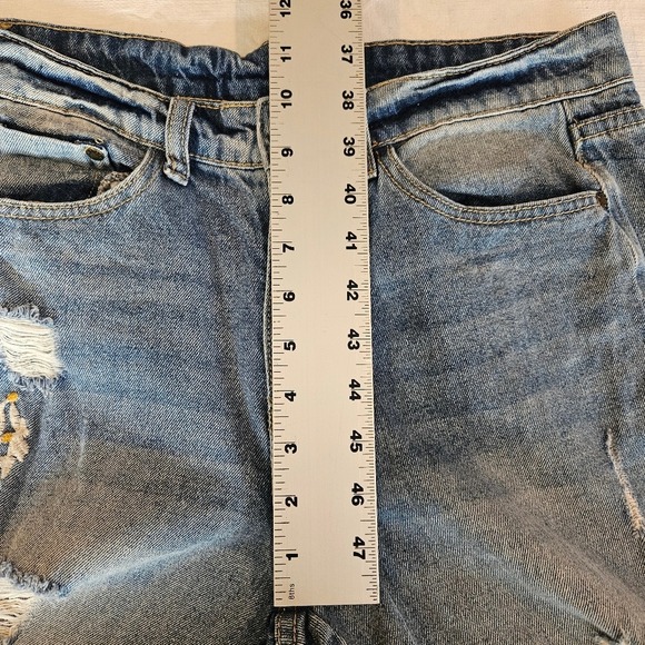 Tempo Paris Design Distressed Embroidered Jeans Ripped Denim Flower Design - Picture 8 of 10